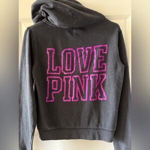 PINK Victoria's Secret Zippered Hoodie Charcoal Gray w/ Pink Sequins
